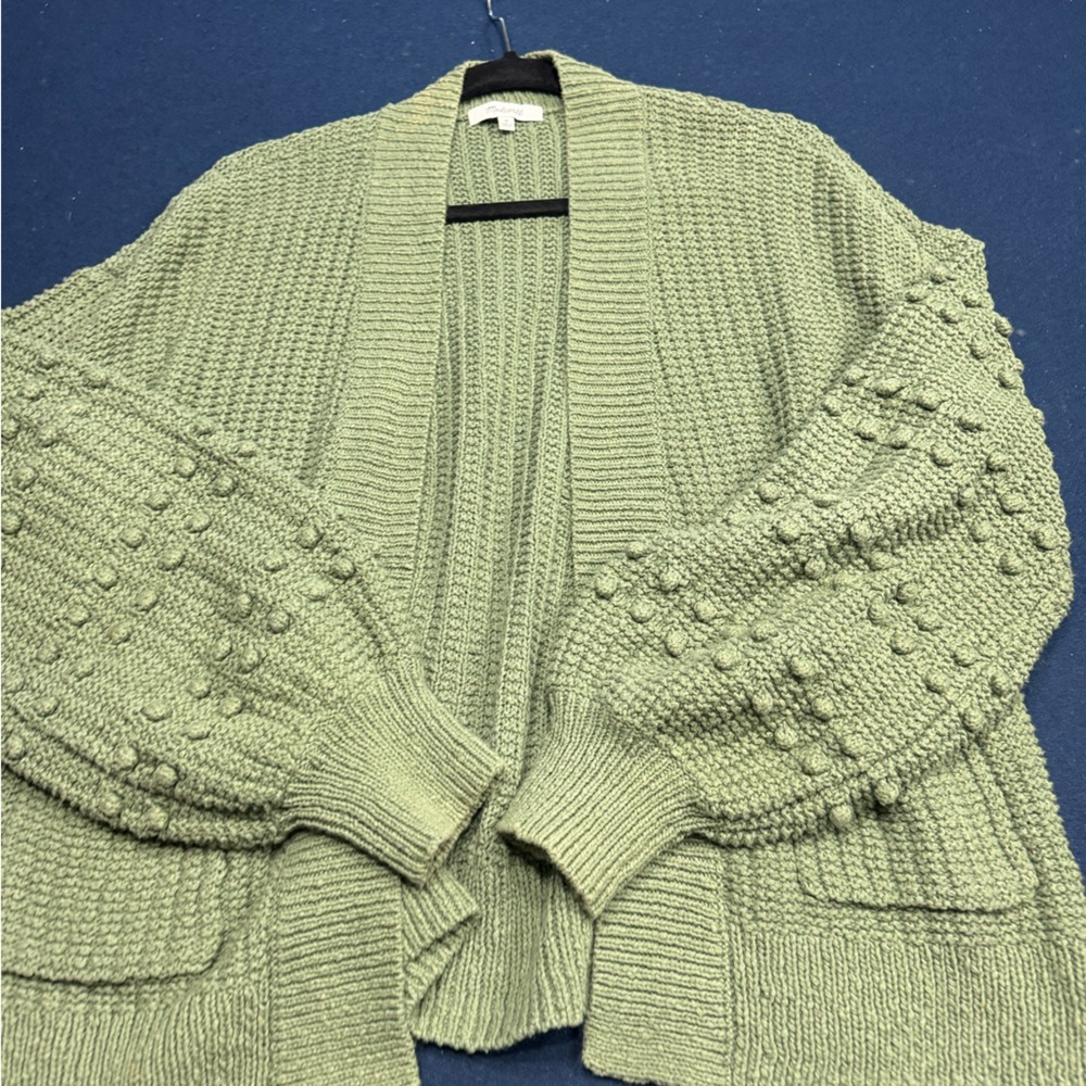 MADEWELL Women's Green Knit Sweater with FUN sleeves &  pockets! Like NEW⭐️EUC⭐️